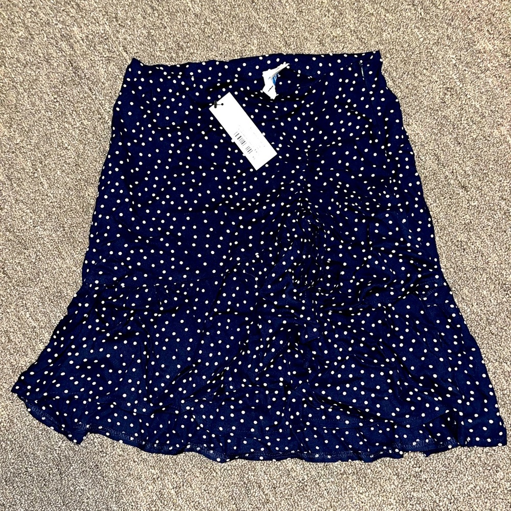 Navy polka dot ruched tie skirt size xs